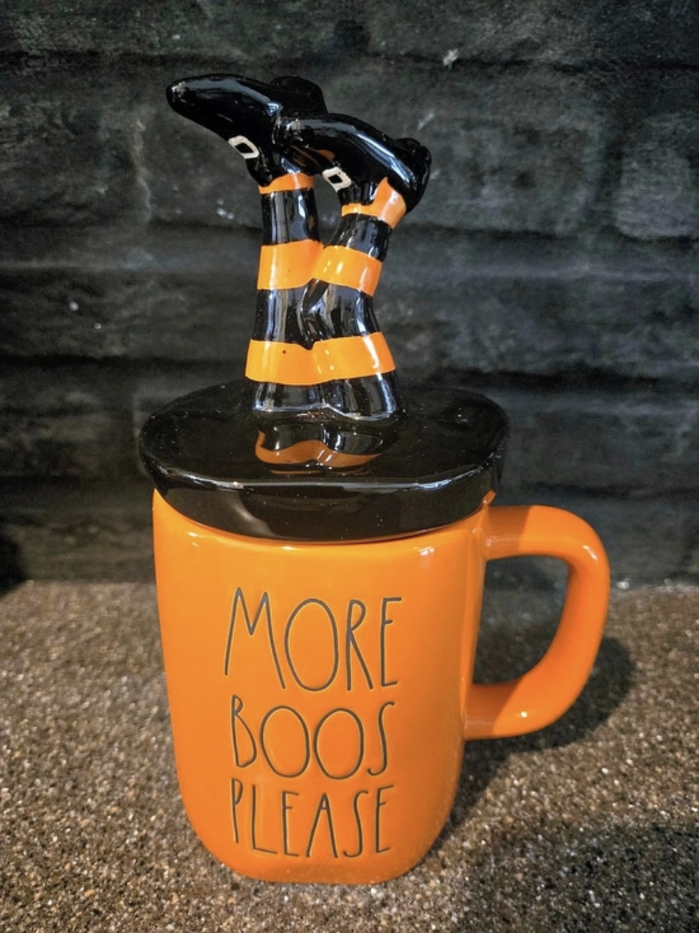 Rae Dunn More Boos Please Witch Legs Lidded Mug Orange Mug with Decorative Lid